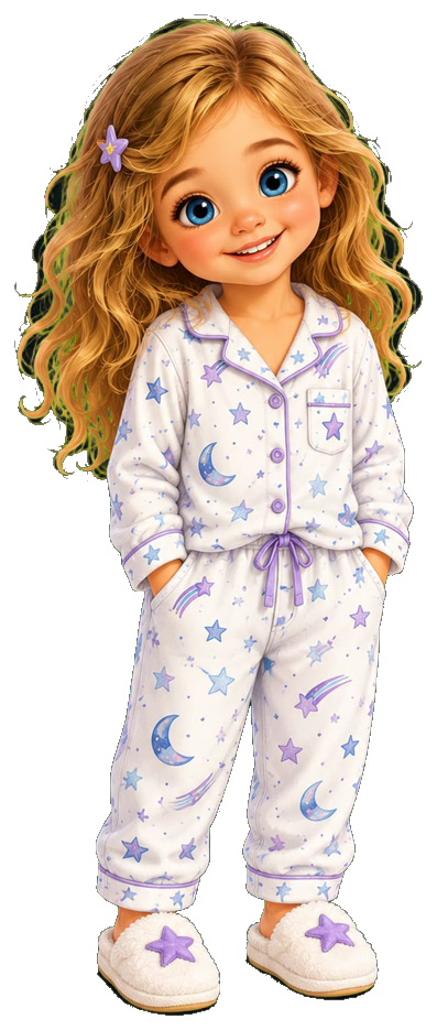 Dalida, a smiling toddler in starry pajamas