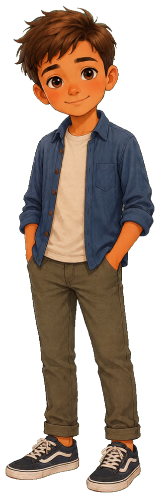 Georgig, a friendly boy in a denim shirt